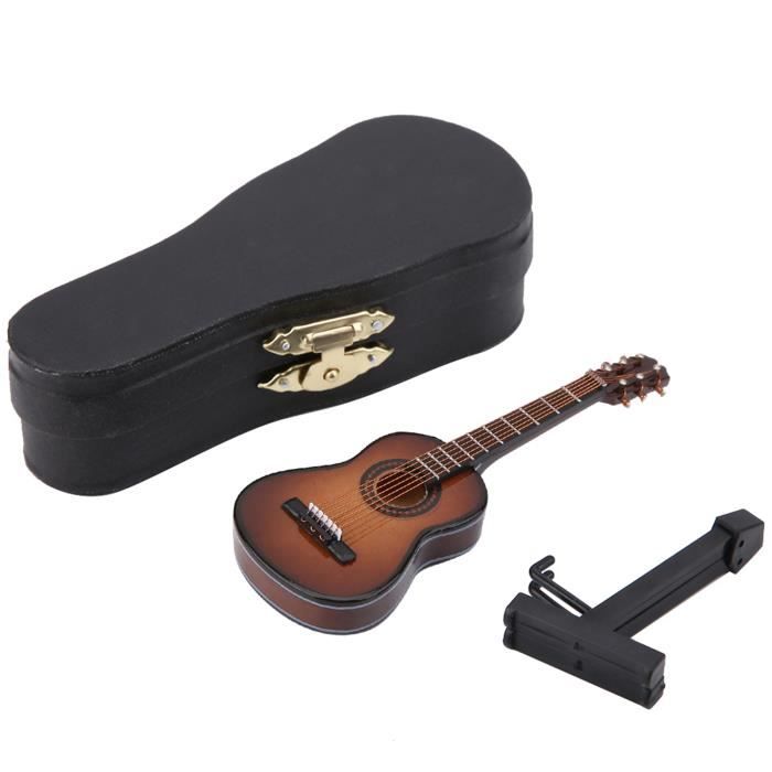 Mini Guitare En Bois Décorative Jiawu - Modèle Réaliste Avec Support, Finition Peinte - Ornement Bureau, Décoration Maison
