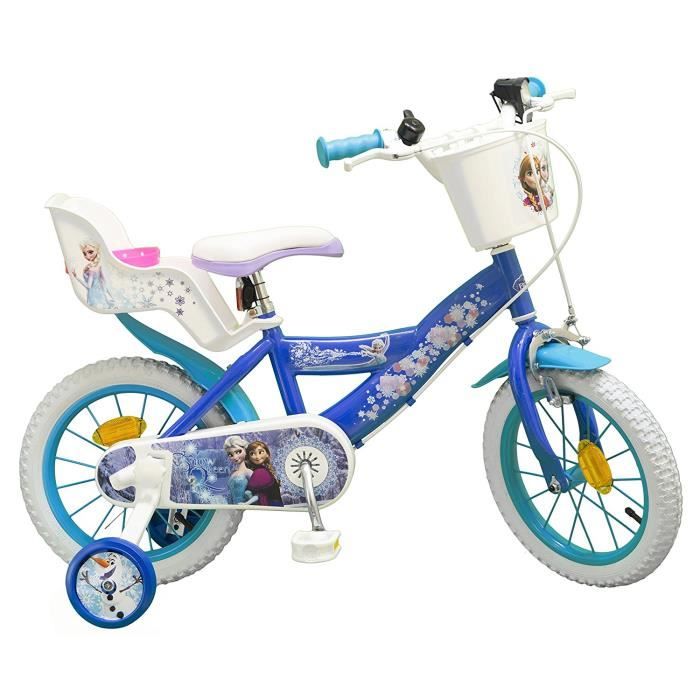 VELO 14 REINE DES NEIGES AVEC PANIER AVANT PORTE POUPEE ARRIERE ET STABILISATEURS A MOLETTES Cdiscount Sport