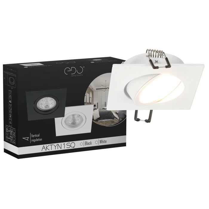 EDO Spot Encastrable Simple CERI 1 SQ Sliver Orientable Spot Argent Encastré Carré Spots Lampe