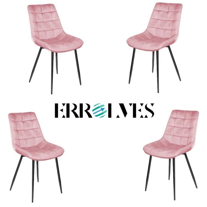 chaises de cuisine en velours rose - errolves - lot de 4 - design ergonomique et robuste