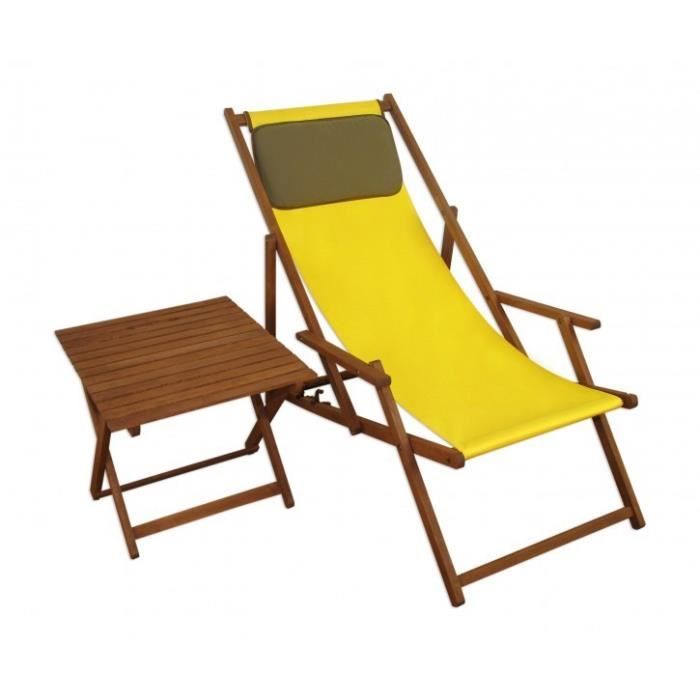 chaise longue de jardin jaune pliante, mobilier de jardin avec oreiller et table d'appoint 10-302tkd