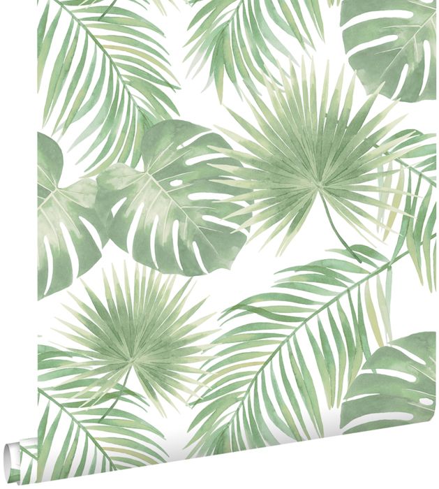 Papier peint feuilles tropicales vert menthe - 0,53 x 10,05 m - 139012