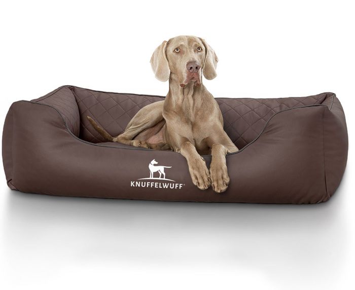 Comparer les prix de Knuffelwuff Milan Panier, Lit, Coussin, Corbeille pour chien, cuir surpiqué, matelassé, marron XL 105 x 75cm