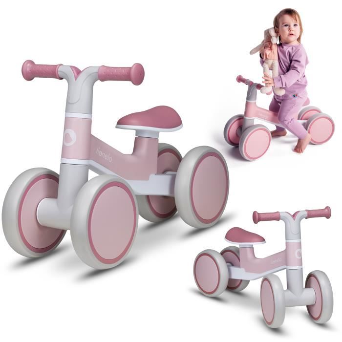 Draisienne a 4 Roues EVA LIONELO Villy Velo enfant 1 3 ans jusqu a 30 kg Ergonomique Rose