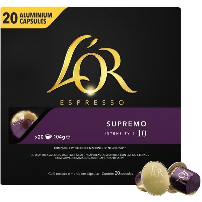 L'OR Espresso Supremo Intensité 10 - 20 Capsules de Café en aluminium Compatible Nespresso