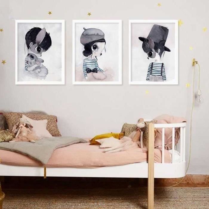 3pcs Fille De Style Rabbit Affiche De Peinture Canevas Chambre D Enfants Salon Decoration Murale 7 Tailles Achat Vente Tableau Toile Cdiscount