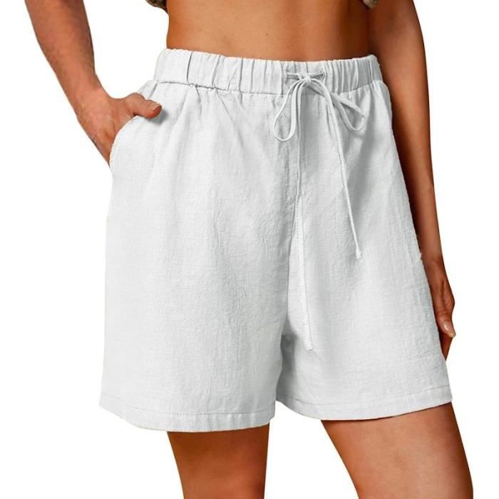 Short Femme été en Lin Ou Coton Large Fluide Shorts Habillé Femme Chic Pas  Cher Grande Taille élastique avec Poches Confortable Ample Casual Sport  Jogging Pantalon Court (Azur, S) : : Mode