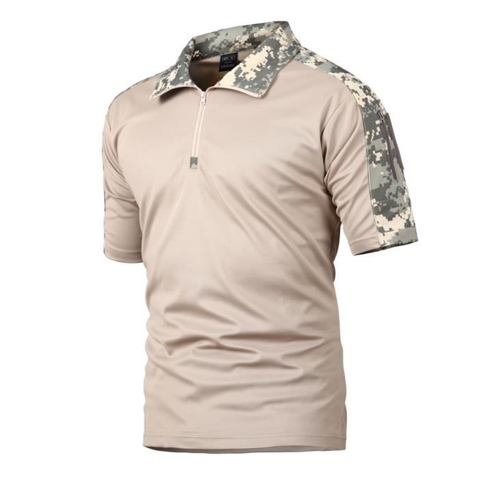 Chemise de Combat Militaire Hommes Tactique de Chasse à Manches Courtes Polo Tenu Airsoft Camouflage T-shirt Tactical Uniforme Vêtem - Prix pas cher - Cdiscount