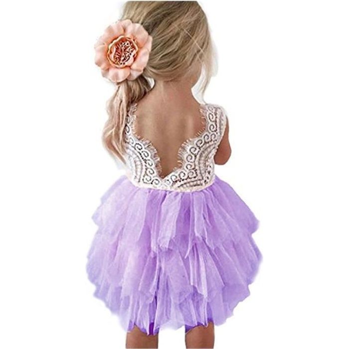 Waiwaizui Petite Fille Robe D Honneur Tutu Robe Party Vetements De Ceremonie Fete Robe Pour Anniversaire Violet Achat Vente Robe De Ceremonie Cdiscount