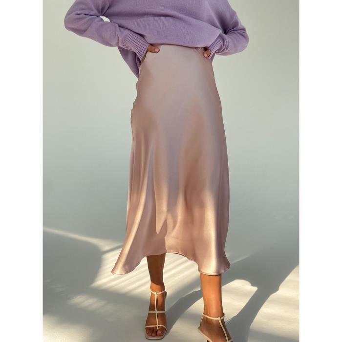Jupe longue en Satin pour femmes elegante mi longue taille haute vert ligne a bureau couleur unie Vintage soie Champagne F Blanc Cdiscount Pret a Porter