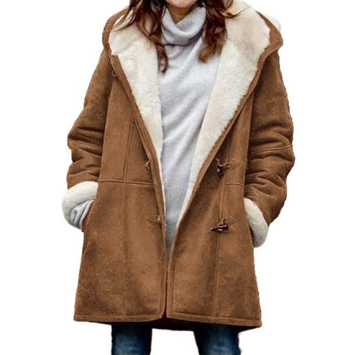 Manteau Femme Chaud Doublure Faux Suede Manches Longues Marron Marron Cdiscount Pret a Porter