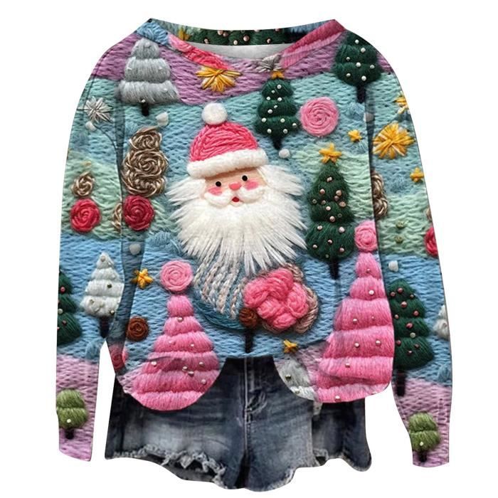 Pull De Noël Femme Moche Chic - Sweat Coton Polaire - Col Rond Manches Longues - Taille Grande - Pour Fêtes, Hiver