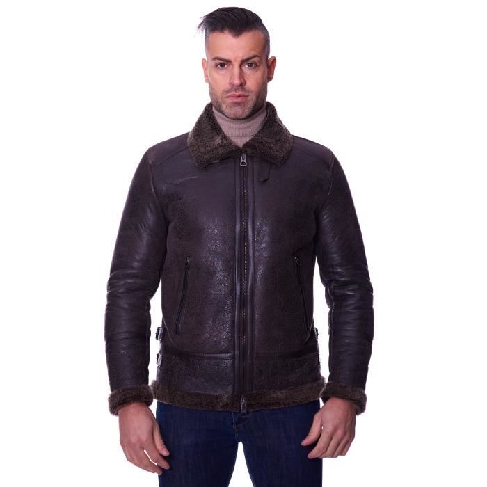 Nouveau vintage pour homme en cuir marron foncé ciré veste 100% garantie de remboursement 