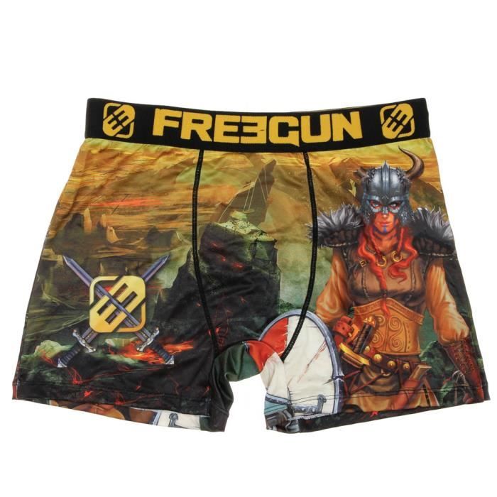 Boxer Freegun Homme à Imprimés – Couleurs Noir/Bleu/Jaune – 92% Polyester 8% Élasthanne – Coupe Classique Élastique