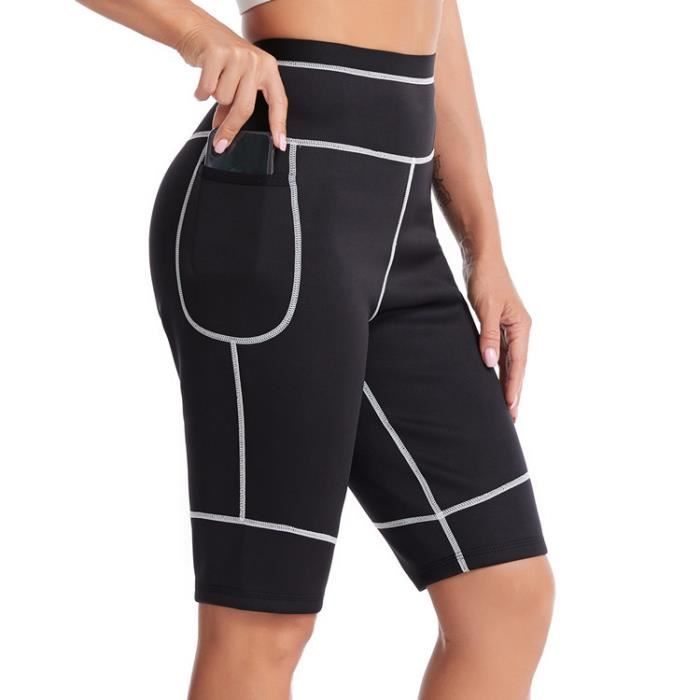 Short de Sudation Femme - Amincissante Ventre Plat - Noir - Fitness - Respirant