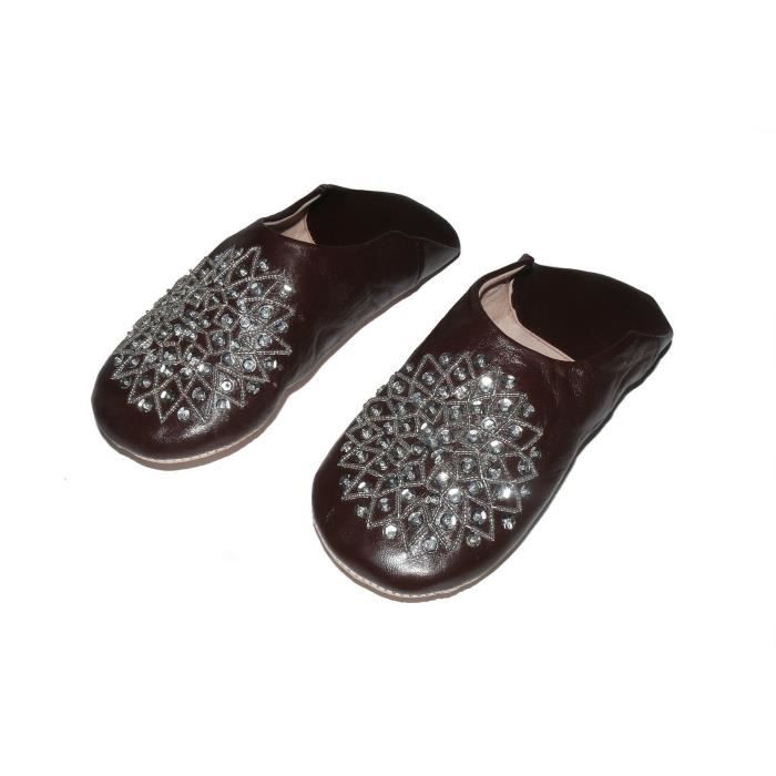 Babouche en Cuir Slipper Pantoufle Maroc Chaussure oriental Femme Marron Marron Cdiscount Chaussures