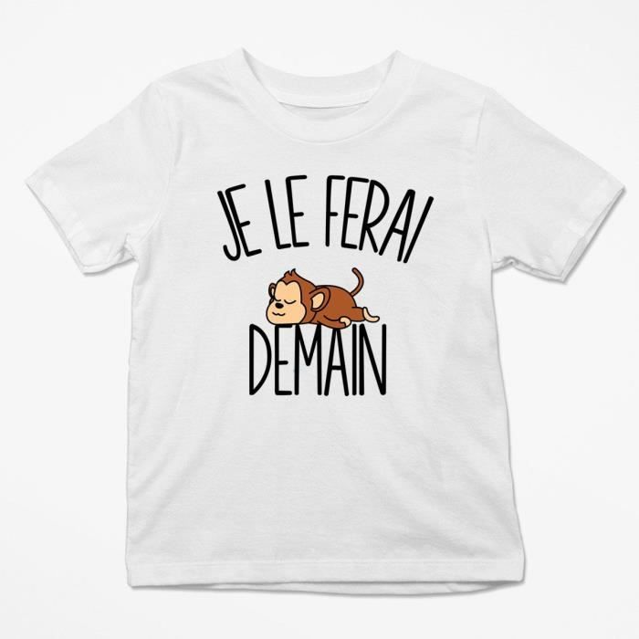 T Shirt Enfant Singe Je Le Ferai Demain Bodies Collection Animaux Humour Mignon Planetee 4 Ans Blanc Cdiscount Pret A Porter