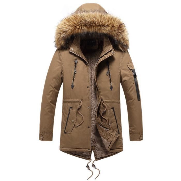 Manteau Capuche Fausse Fourrure Homme Hiver Mi Longue Veste Chaude Epaisse  Couleur Unie Marron - Cdiscount Prêt-à-Porter