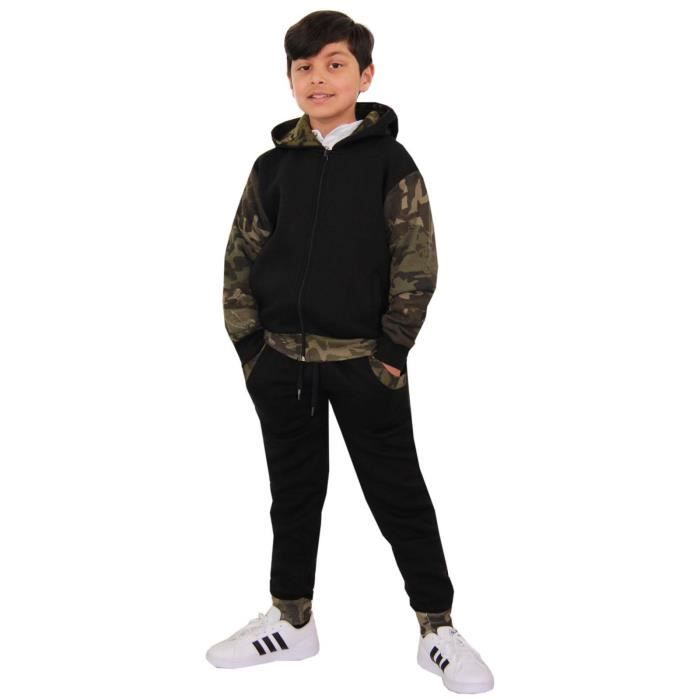 Survetement Enfants Camouflage Unisexe Haut et Bas Jogging Costume Noir 2 14 Ans