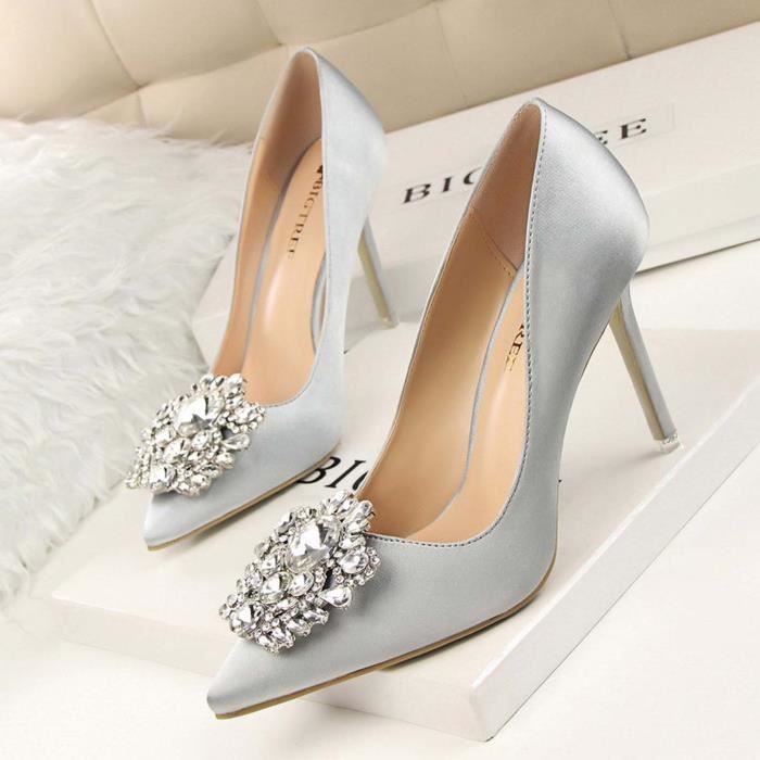 Femmes Escarpins Elegant Strass Chaussures A Talons Hauts Sexy Simples Argent Achat Vente chaussures de sport pas cher Cdiscount
