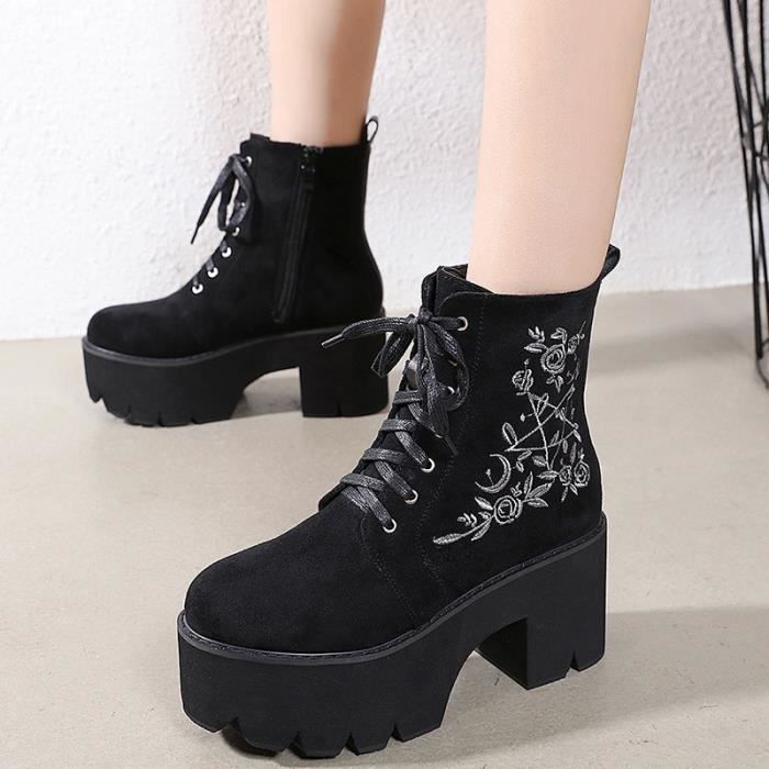 Bottes Plateforme en Cuir pour Femme Chaussures de Style la