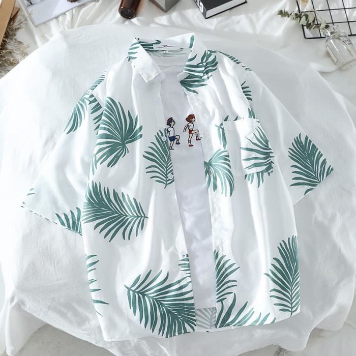 TARAINYA Chemise Hawaienne Homme Été Manches Courtes - Motif Fleurs Feuilles Palmier Flamingos