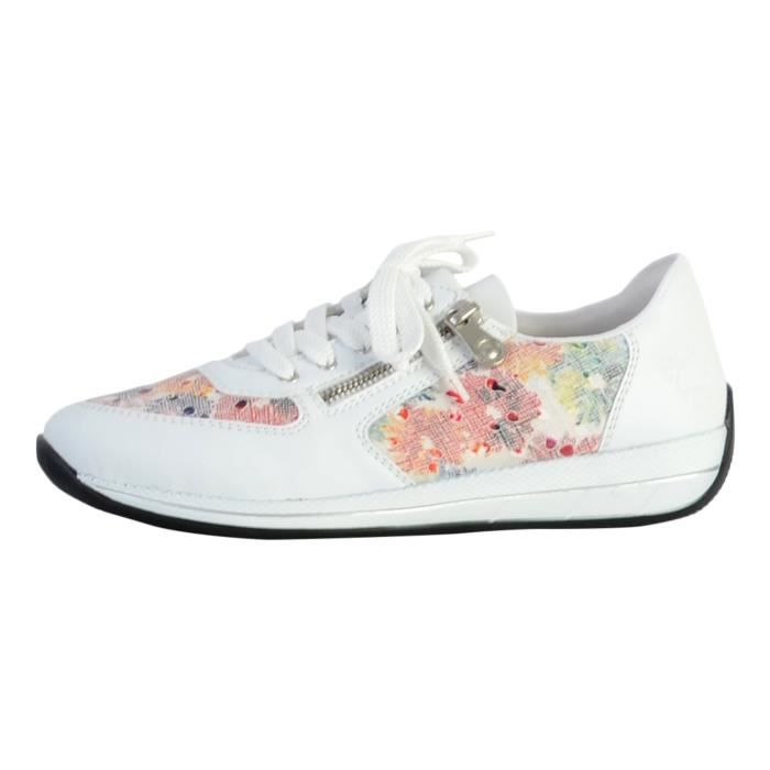 Tennis Basket Basses RIEKER N111 Blanc Cuir Lacets Femme