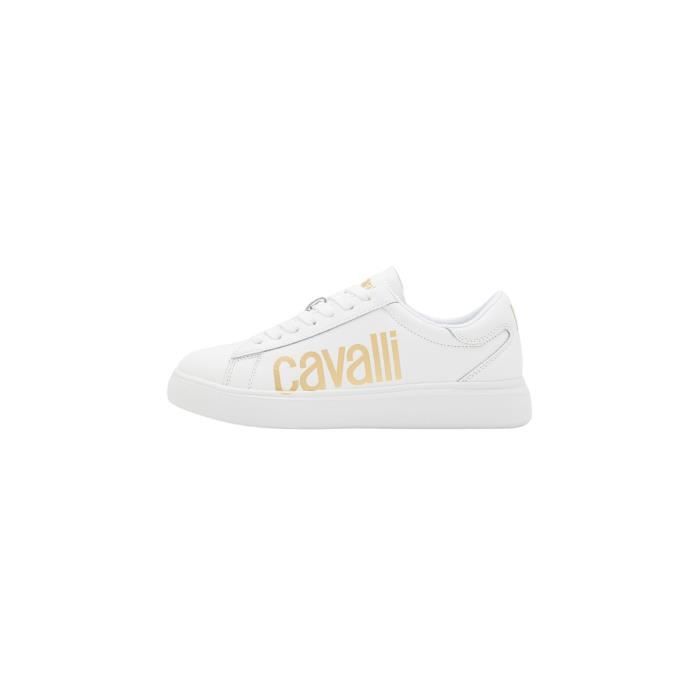 Baskets femme Just Cavalli Fondo Linear Dis. 4 Blanc Lacets Plat