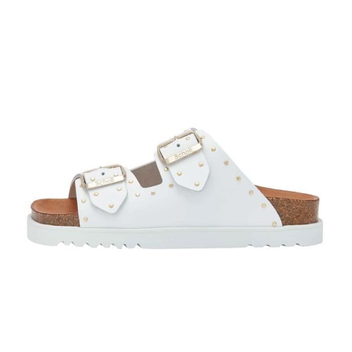 Sandale Femme SCHOLL BEATRIZ LEATHER STUDS Blanc Tige en cuir A enfiler Petits clous Semelle EVA
