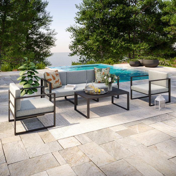 Petit Salon de jardin design aluminium 5 Places Gris -