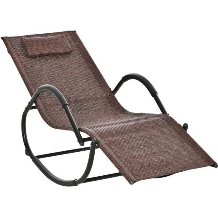 outsunny chaise longue à bascule rocking chair avec tétière amovible accoudoirs et repose-pieds revêtement texitlène imitation rotin