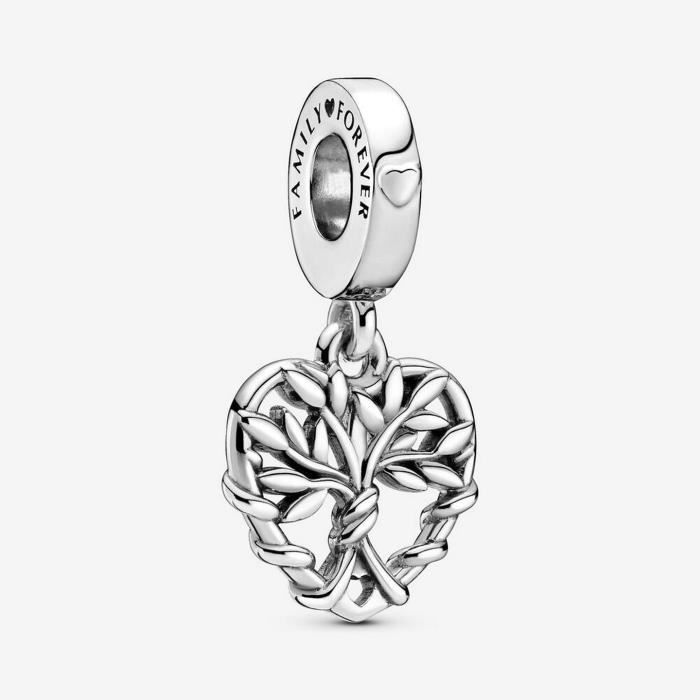 Charm - Pandora - Pendentif Arbre Généalogique - Argent 925 - Coeur - Gravure Family Forever Charm - Pandora - Pendentif Arbre Généalogique - Argent 925 - Coeur - Gravure Family Forever