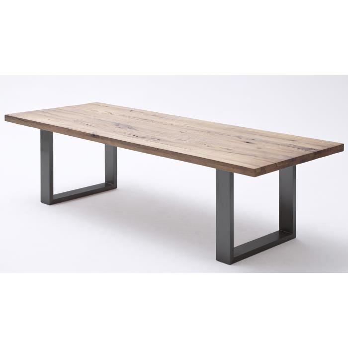 Table A Manger En Chene Massif Bassano Anthracite L 200 X H 76 X P 100 Cm Achat Vente Table A Manger Seule Table A Manger Anthracite Cdiscount