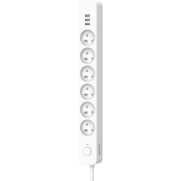 Multiprise - QUARX - 6 prises - Avec 3 ports USB câble 15m