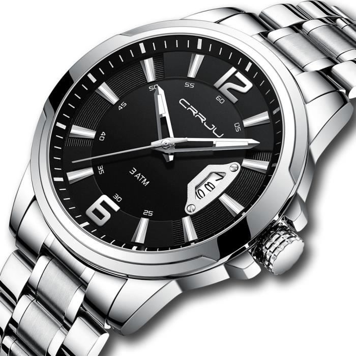 Montre Homme Anigo - Cadran Et Boîtier Noir, Bracelet Noir, Argenté - Neuf Avec étiquettes