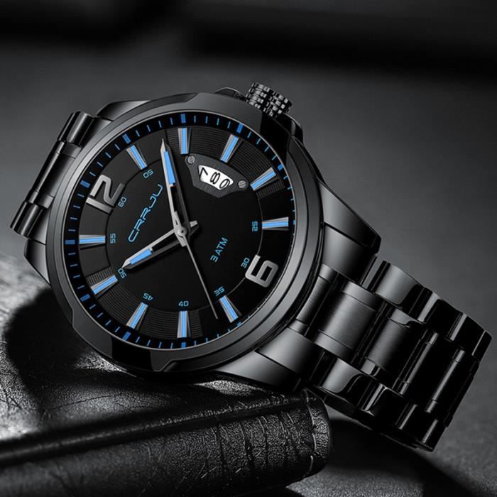 MONTRE-BRACELET HOMME LUXE acier inoxydable mode quartz calendrier