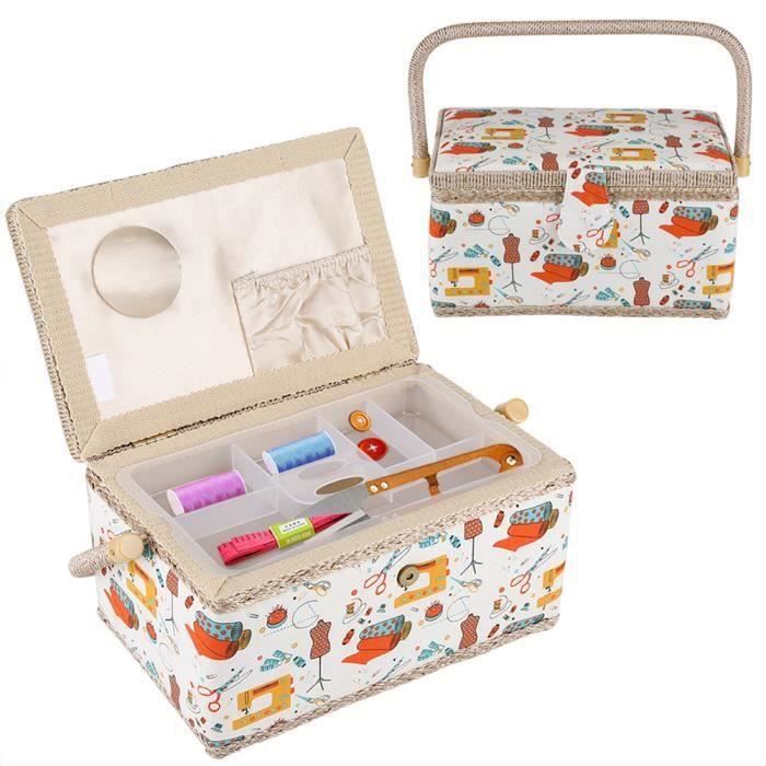 Boîte De Rangement Couture Rectangulaire Avec Motif Chats - Dimensions 15,5 X 23,5 X 11 Cm - Plateau Interne En Plastique, Coussin à épingles - Idéale Aussi Pour Le Maquillage