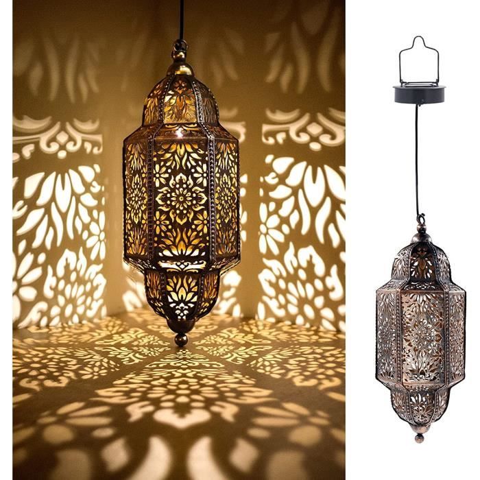 Lifeel Lanterne solaire d'extérieur Marocaine Lanterne solaire décorative à suspene en métal LED