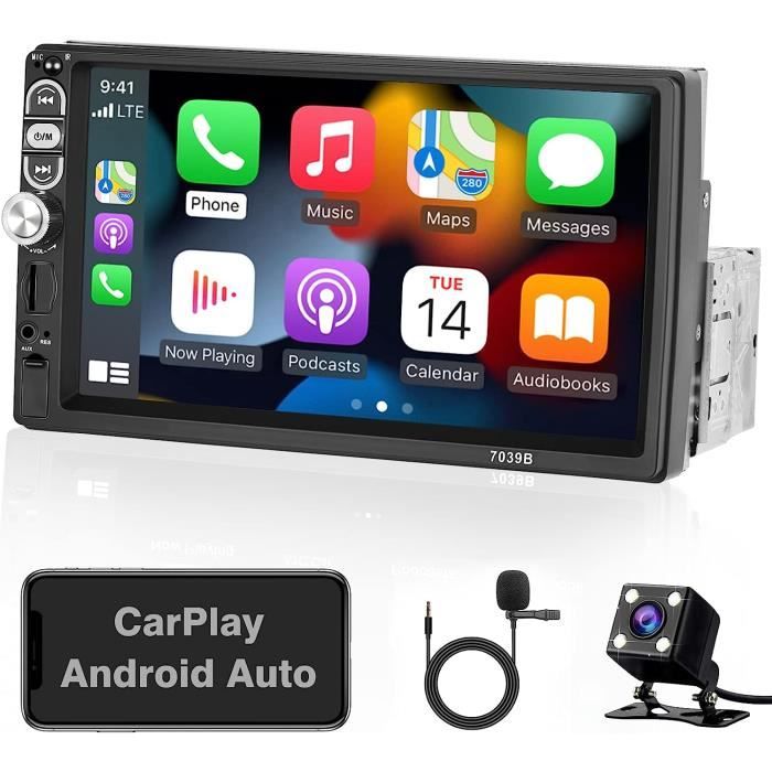 Hikity Bluetooth Autoradio 1 Din Carplay et Android Auto 7 Pouces