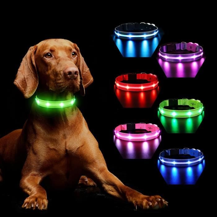 Meilleurs prix pour MASBRILL Collier Lneux Chien, Collier Chien LED Rechargeable avec 7 RGB Couleurs 8 Modes D'éclairage, Réglable et Etanche Cligno95