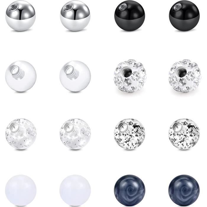 Briana Williams 16 Pièces Boules de Remplacement pour Piercing 3mm 1.2mm Acier Inoxydable Acrylique Plastique pour 16G Goujoarre403