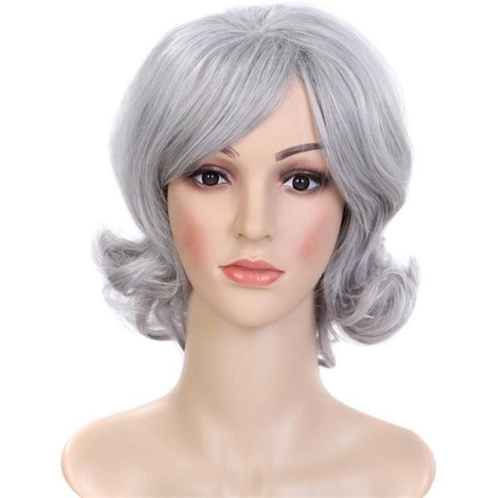 Perruque Carnaval Grise Bouclée Courte - Style Grand-Mère Mamie Vieille Dame - WIG ME UP