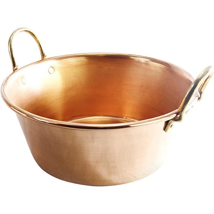 Bassine à Confiture Professionnelle En Cuivre - Bord Roulé, Intérieur Non Étamé - Poignées Laiton