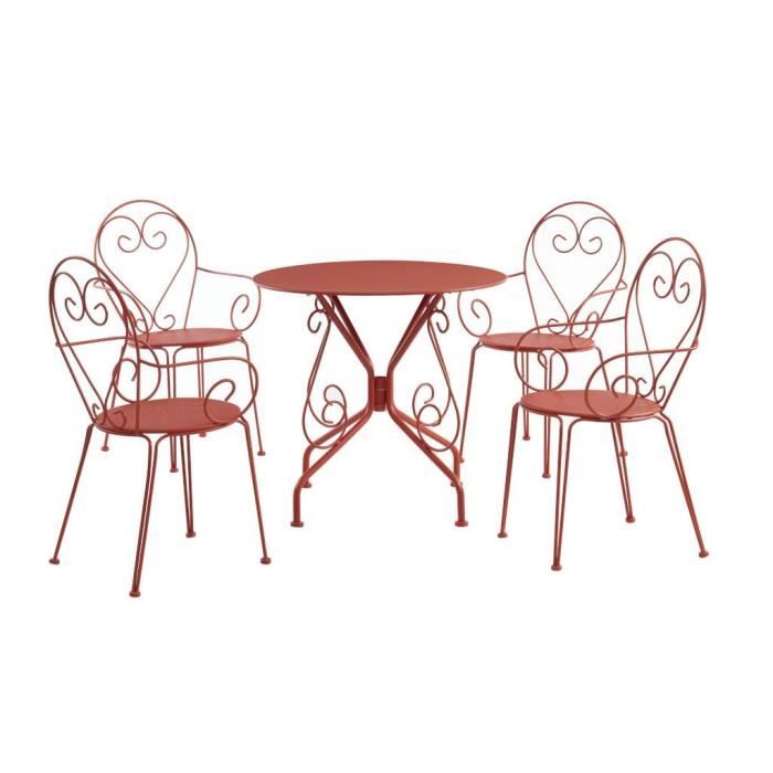 ensemble table et chaises de jardin en métal façon fer forgé terracotta - guermantes