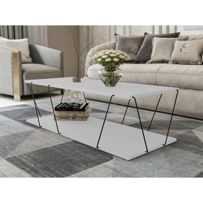 Table basse - VENTE-UNIQUE - DELORY - Blanc - 1 étagère - Design