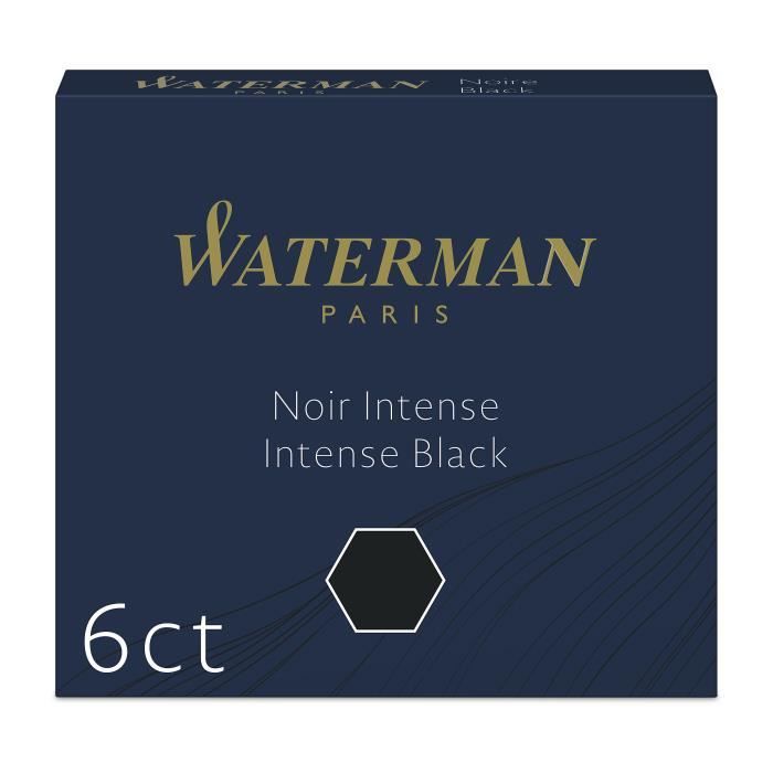 WATERMAN cartouches d’encre pour stylo plume, petit format « international », couleur Noir Intense, boîte de 6