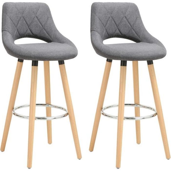 WOLTU Lot de 2 Tabourets de bar en lin et bois massif avec dossier et repose-pieds Gris Foncé