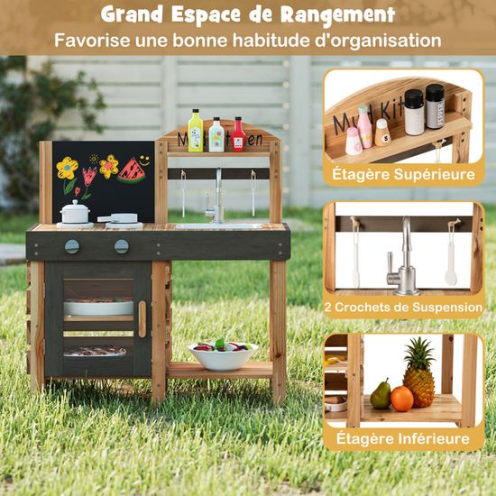 COSTWAY Cuisine Enfant En Bois Avec Lumières & Sons & 10 Accessoires Hotte Tableau Noir Machine A Glacons Barbecue Jeu De Role Pour 3 Ans 94908410 COSTWAY Cuisine Enfant En Bois Avec Lumières & Sons & 10 Accessoires Hotte Tableau Noir Machine A Glacons Barbecue Jeu De Role Pour 3 Ans 94908410