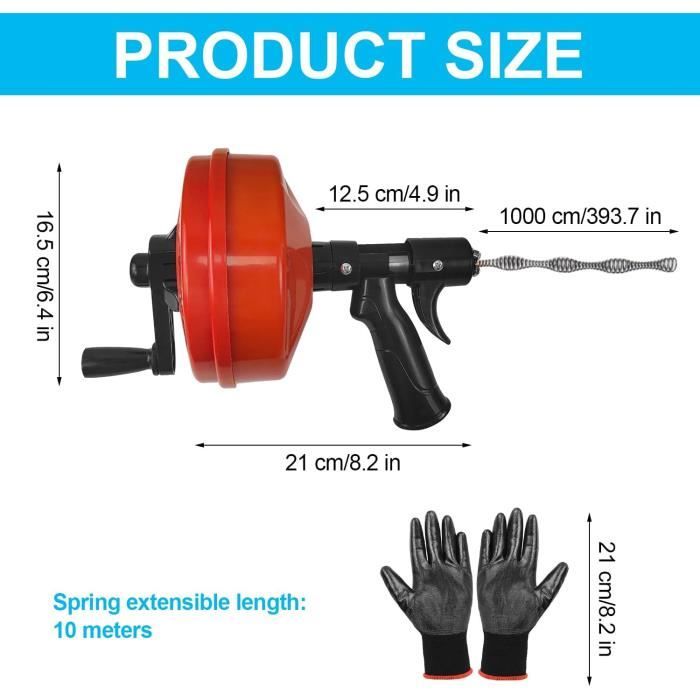 Déboucheur de canalisation professionnel 10m - Furet de plombier avec gants  - Rouge - Cdiscount Bricolage