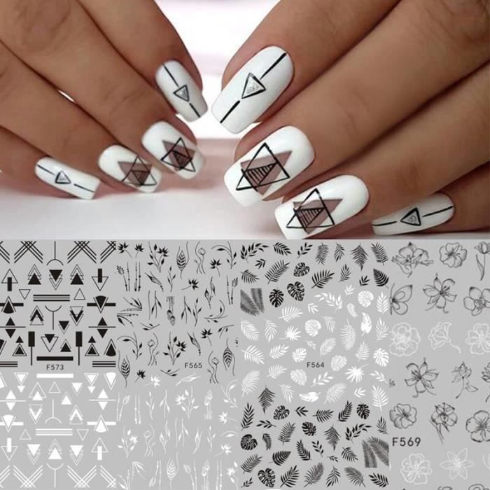 Katea 16 feuilles noir blanc Nail Art Autocollant, 3d Autocollant d'ongles,  Rétro Feuilles Fleurs Nail Design Pour Acrylique Nail Diy Décoration Pour  Femmes